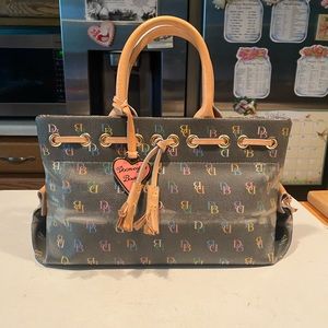 Dooney Bourke Gray Signature Multi Color Canvas Coat Leather Tassel Tote